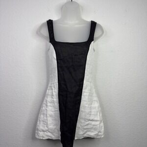 VRG GRL Dress Women 6 Black White Linen Colorblock Sleeveless Minimalist Coastal
